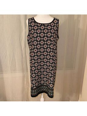 Amber Blue L Black Ivory Multicolored Contrast Sleeveless Light Shift Dress